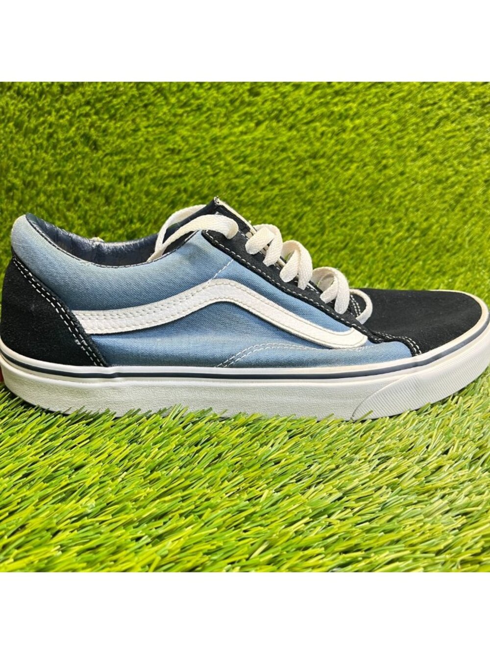 Vans Old Skool Mens Size 9 Black Blue‎ Athletic Walking Skate Shoes Sneakers